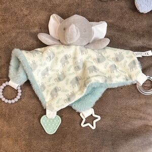 Elephant Baby Comforter with Teether - Gray and Mint